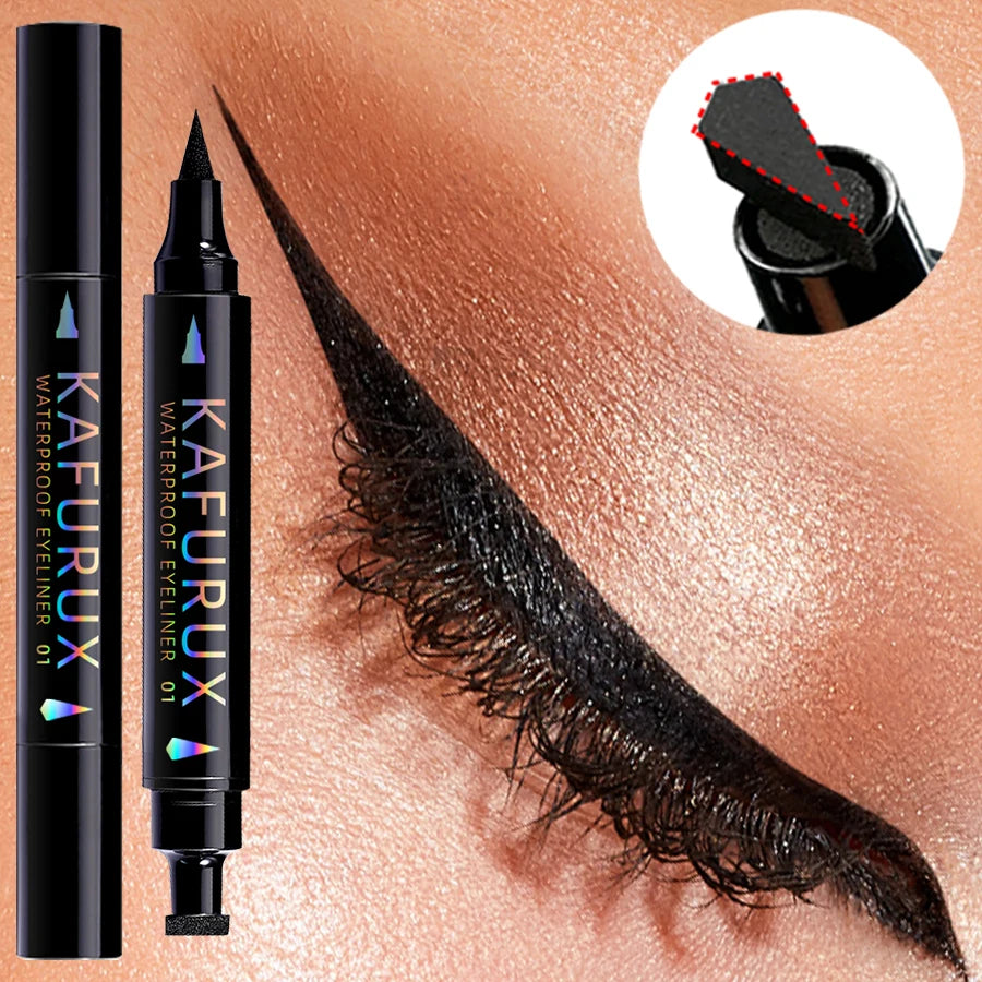 3-color Dual-ended stamp pen,eyeliner smooth quick-drying ,2 in 1 smudge-proof black purple blue eye makeup for women gifts